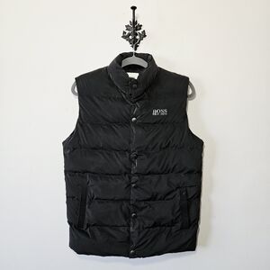 Hugo Boss Puffer Vest Size L Zip Snap Up Black Insulated EUC